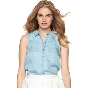 LC Lauren Conrad Chambray Sleeveless Button-down